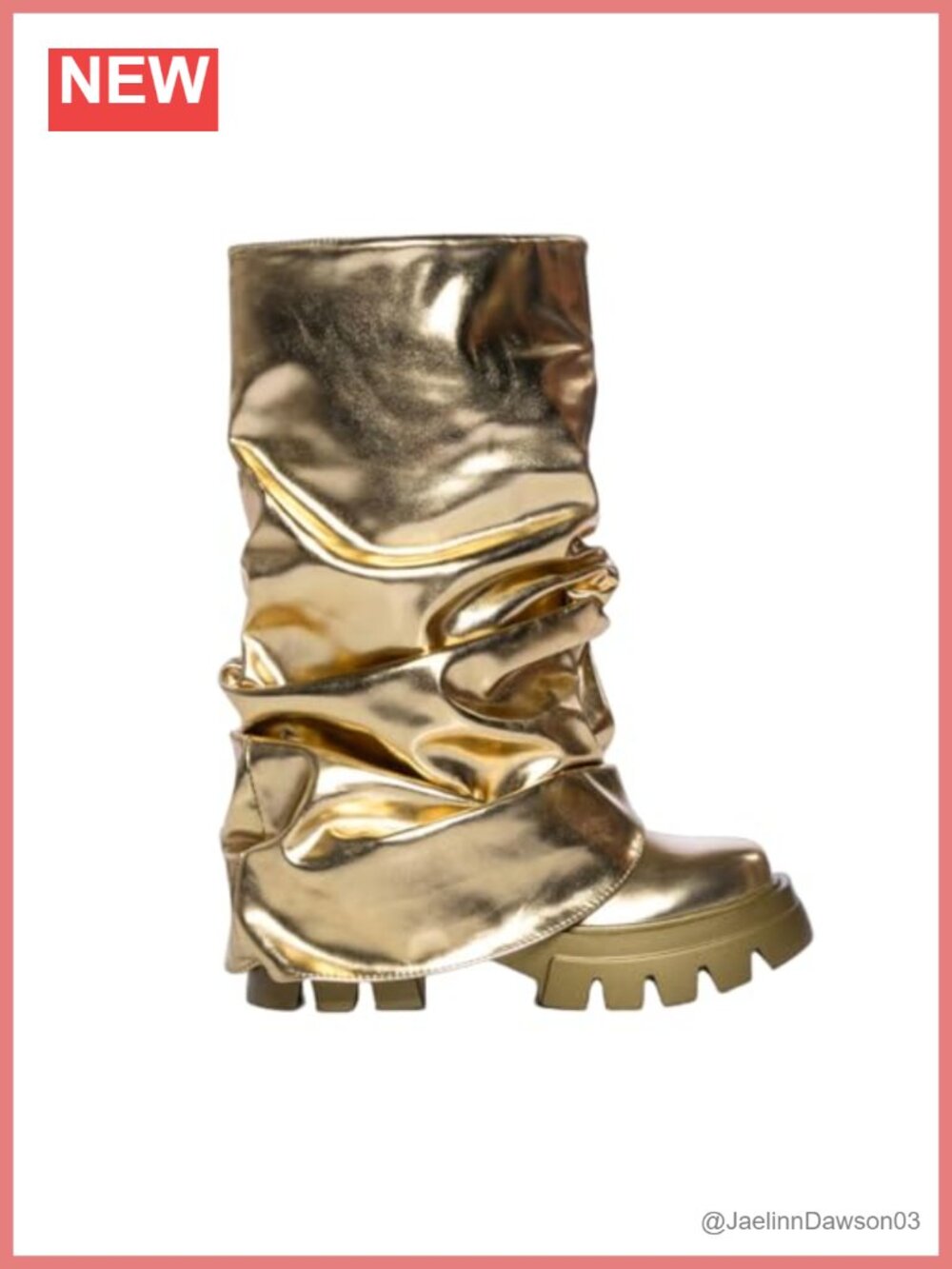 Wide Calf Metallic Faux Leather Pull-On Mid Calf Boots Ruched Women